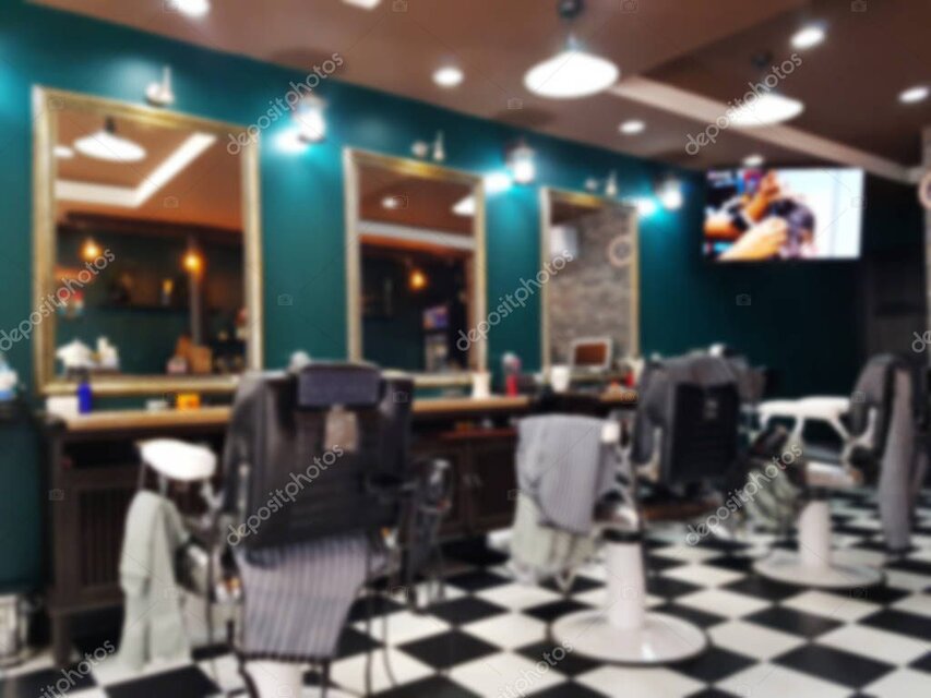 Innenraum eines modernen Barbershops mit Kunden