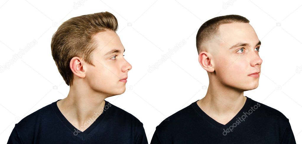 Profilansicht vor und nach dem Barbershop-Besuch